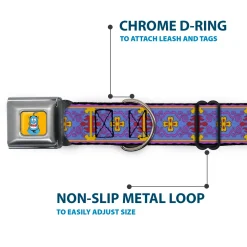 Classic Aladdin Genie Smiling Expression Full Color Yellow Seatbelt Buckle Collar - Classic Aladdin Magic Carpet Tapestry Blue/Purple/Gold/Red