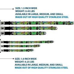 Classic TEENAGE MUTANT NINJA TURTLES Logo Seatbelt Buckle Collar - Classic Teenage Mutant Ninja Turtles Group Faces/TMNT/Ninja Star Black/Green