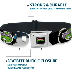 Classic TEENAGE MUTANT NINJA TURTLES Logo Seatbelt Buckle Collar - Classic Teenage Mutant Ninja Turtles Group Faces/TMNT/Ninja Star Black/Green