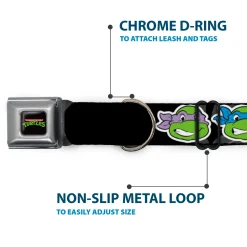 Classic TEENAGE MUTANT NINJA TURTLES Logo Seatbelt Buckle Collar - Classic Teenage Mutant Ninja Turtles Group Faces/TMNT/Ninja Star Black/Green