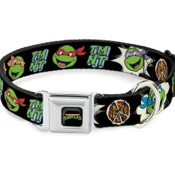 Classic TEENAGE MUTANT NINJA TURTLES Logo Seatbelt Buckle Collar - Teenage Mutant Ninja Turtles Faces and Icons Black/Multi Color