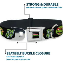 Classic TEENAGE MUTANT NINJA TURTLES Logo Seatbelt Buckle Collar - Teenage Mutant Ninja Turtles Faces and Icons Black/Multi Color