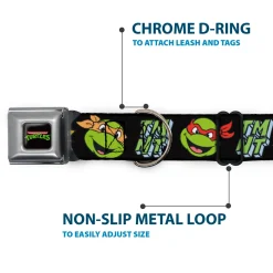 Classic TEENAGE MUTANT NINJA TURTLES Logo Seatbelt Buckle Collar - Teenage Mutant Ninja Turtles Faces and Icons Black/Multi Color