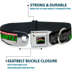Classic TEENAGE MUTANT NINJA TURTLES Logo Seatbelt Buckle Collar - Classic TEENAGE MUTANT NINJA TURTLES Group Pose4 in Sewer/TMNT Logo