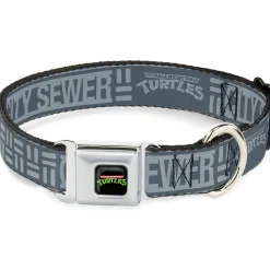 Classic TEENAGE MUTANT NINJA TURTLES Logo Seatbelt Buckle Collar - TEENAGE MUTANT NINJA TURTLES CITY SEWER Title Logo Grays