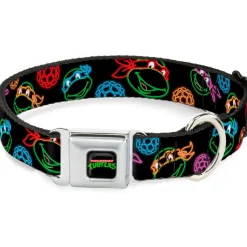 Classic TEENAGE MUTANT NINJA TURTLES Logo Seatbelt Buckle Collar - Classic Teenage Mutant Ninja Turtles Electric Expressions/Turtle Shells Black/Multi Neon