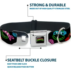 Classic TEENAGE MUTANT NINJA TURTLES Logo Seatbelt Buckle Collar - Classic Teenage Mutant Ninja Turtles Electric Expressions/Turtle Shells Black/Multi Neon