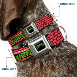 Classic TEENAGE MUTANT NINJA TURTLES Logo Seatbelt Buckle Collar - TEENAGE MUTANT NINJA TURTLES Brick Title Logo Red