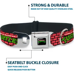 Classic TEENAGE MUTANT NINJA TURTLES Logo Seatbelt Buckle Collar - TEENAGE MUTANT NINJA TURTLES Brick Title Logo Red