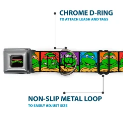 Classic TEENAGE MUTANT NINJA TURTLES Logo Seatbelt Buckle Collar - Classic Teenage Mutant Ninja Turtles Face Blocks Black/Multi Color