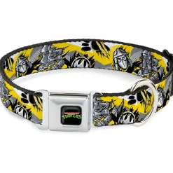 Classic TEENAGE MUTANT NINJA TURTLES Logo Seatbelt Buckle Collar - Teenage Mutant Ninja Turtles Shredder Pose and Icons Grays/Yellow