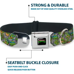 Classic TEENAGE MUTANT NINJA TURTLES Logo Seatbelt Buckle Collar - Classic Teenage Mutant Ninja Turtles Expression & Pose Turtle Shell Collage Lavender