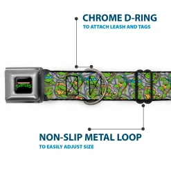 Classic TEENAGE MUTANT NINJA TURTLES Logo Seatbelt Buckle Collar - Classic Teenage Mutant Ninja Turtles Expression & Pose Turtle Shell Collage Lavender