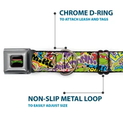 Classic TEENAGE MUTANT NINJA TURTLES Logo Seatbelt Buckle Collar - Teenage Mutant Ninja Turtles Sticker Slaps Collage White/Multi Color