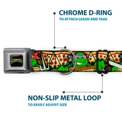 Classic TEENAGE MUTANT NINJA TURTLES Logo Seatbelt Buckle Collar - Classic Teenage Mutant Ninja Turtles Turtle Poses/Pizza Slices