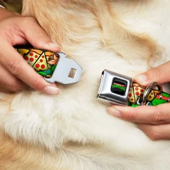 Classic TEENAGE MUTANT NINJA TURTLES Logo Seatbelt Buckle Collar - Classic Teenage Mutant Ninja Turtles Turtle Poses/Pizza Slices