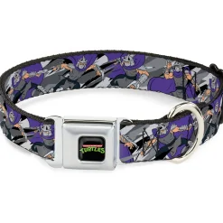 Classic TEENAGE MUTANT NINJA TURTLES Logo Seatbelt Buckle Collar - Teenage Mutant Ninja Turtles Shredder Action Poses Grays/Purple