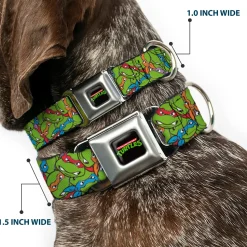 Classic TEENAGE MUTANT NINJA TURTLES Logo Seatbelt Buckle Collar - Teenage Mutant Ninja Turtles Faces Stacked Green/Multi Color