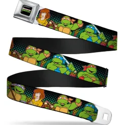 Classic TMNT Logo2 Full Color Seatbelt Belt - Classic TMNT Logo2/Turtles & April Pose Halftone Multi Color/Black Webbing