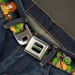 Classic TMNT Logo2 Full Color Seatbelt Belt - Classic TMNT Logo2/Turtles & April Pose Halftone Multi Color/Black Webbing
