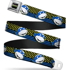 Classic TMNT Logo2 Full Color Seatbelt Belt - Classic TMNT Leonardo Expression Dots/Stripes Black/Yellow/Blue/White Webbing