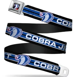 Cobra Head Full Color Black Red Blue White Seatbelt Belt - COBRA JET/Cobra Head Stripe Black/White/Blue Webbing