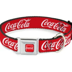COCA-COLA Script Logo Full Color Red/White Seatbelt Buckle Collar - COCA-COLA Script Logo Red/White