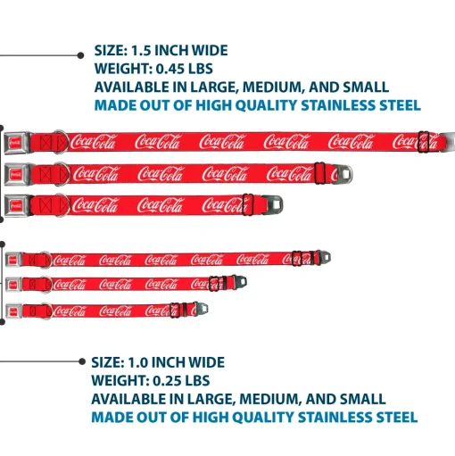 COCA-COLA Script Logo Full Color Red/White Seatbelt Buckle Collar - COCA-COLA Script Logo Red/White