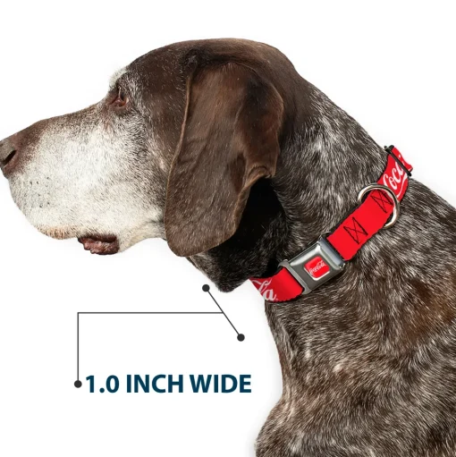 COCA-COLA Script Logo Full Color Red/White Seatbelt Buckle Collar - COCA-COLA Script Logo Red/White