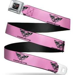 Corvette Seatbelt Belt - CORVETTE C5 Logo Repeat Pink/Black/Silvers Webbing
