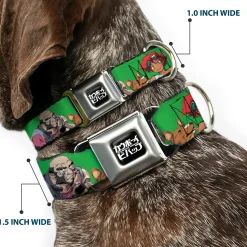 COWBOY BEBOP Title Logo Full Color Black/White Seatbelt Buckle Collar - COWBOY BEBOP Crew Group Pose and Title Logo Green/Black