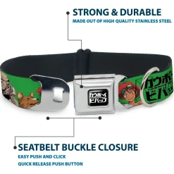 COWBOY BEBOP Title Logo Full Color Black/White Seatbelt Buckle Collar - COWBOY BEBOP Crew Group Pose and Title Logo Green/Black