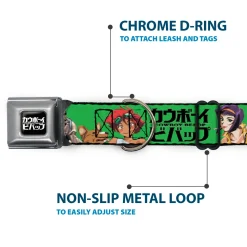 COWBOY BEBOP Title Logo Full Color Black/White Seatbelt Buckle Collar - COWBOY BEBOP Crew Group Pose and Title Logo Green/Black
