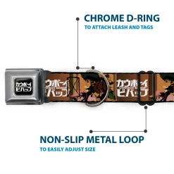 COWBOY BEBOP Title Logo Full Color Black/White Seatbelt Buckle Collar - COWBOY BEBOP Crew Group Pose and Title Logo Blocks