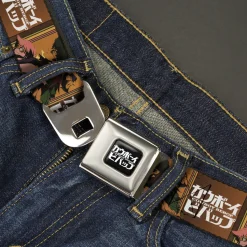 COWBOY BEBOP Title Logo Full Color Black/White Seatbelt Belt - COWBOY BEBOP Crew Group Pose and Title Logo Blocks Webbing