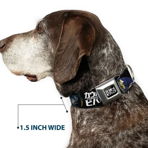 COWBOY BEBOP Title Logo Full Color Black/White Seatbelt Buckle Collar - COWBOY BEBOP Spike and Vicious Pose and Title Logo Black/Blues