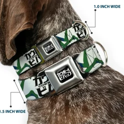 COWBOY BEBOP Title Logo Full Color Black/White Seatbelt Buckle Collar - COWBOY BEBOP Crew Group Pose and Title Logo White/Black/Greens