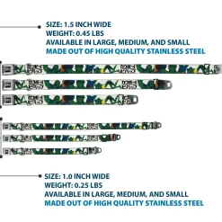 COWBOY BEBOP Title Logo Full Color Black/White Seatbelt Buckle Collar - COWBOY BEBOP Crew Group Pose and Title Logo White/Black/Greens