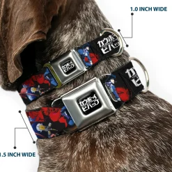 COWBOY BEBOP Title Logo Full Color Black/White Seatbelt Buckle Collar - COWBOY BEBOP Spike Pose and Crew Collage and Title Logo Black