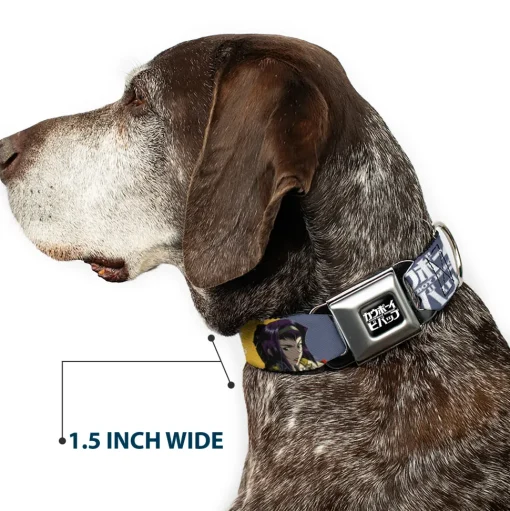 COWBOY BEBOP Title Logo Full Color Black/White Seatbelt Buckle Collar - COWBOY BEBOP Spike Vicious and Faye Pose and Title Logo Blues/Yellow