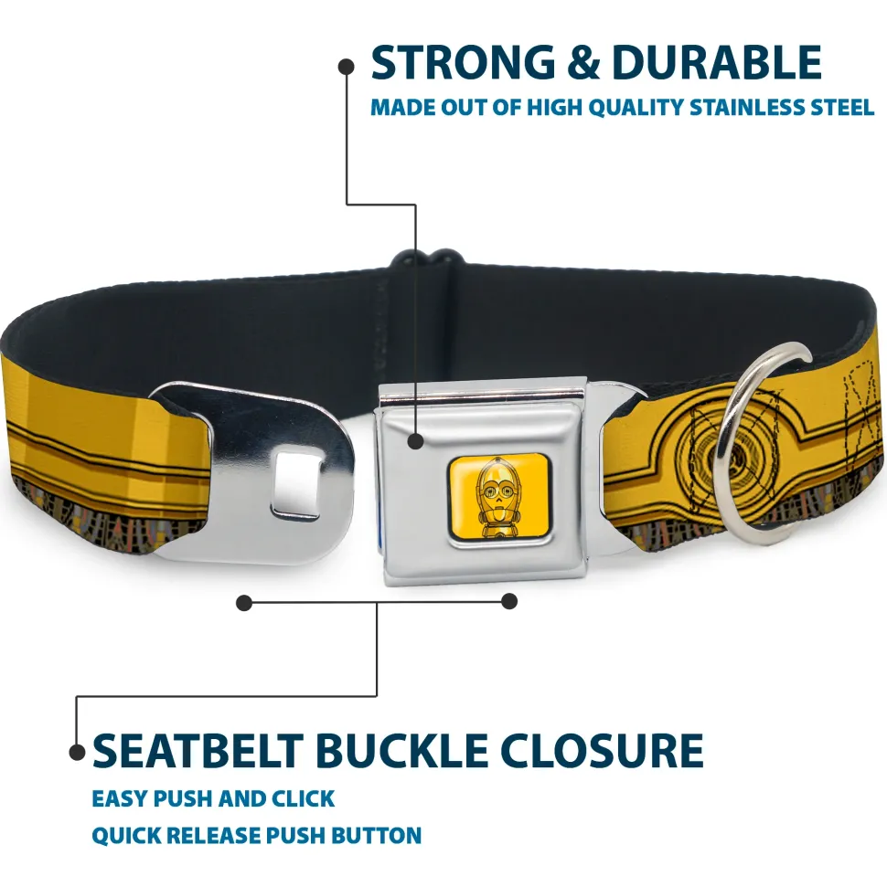 C3-PO Face Full Color Yellows/Black Seatbelt Buckle Collar - Star Wars C3-PO Wires Bounding2 Yellows/Black/Multi Color