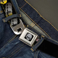 C6R Jake Skull Seatbelt Belt - C6 Racing w/Skull Repeat Black/Yellow/Silver Webbing