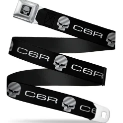 C6R Jake Skull Seatbelt Belt - C6R Racing Skull Logo Black/Silver Webbing