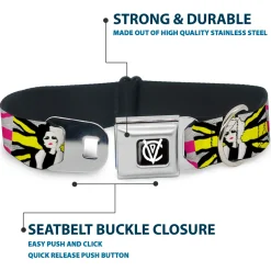 Cruella de Vil CDV Icon Black/White Seatbelt Buckle Collar - CRUELLA DE VIL Safety Pin/Cruell World Pose Union Jack Punk Rock Blocks