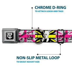 Cruella de Vil CDV Icon Black/White Seatbelt Buckle Collar - CRUELLA DE VIL Safety Pin/Cruell World Pose Union Jack Punk Rock Blocks