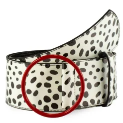 Cruella De Vil Red Cast Buckle - Dalmatian Spots White/Black PU Strap Belt