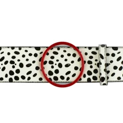 Cruella De Vil Red Cast Buckle - Dalmatian Spots White/Black PU Strap Belt