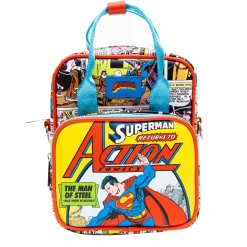 DC Comics Bag, Crossbody, Superman Return to Action Comics Cover Pose and Scenes, Vegan Leather