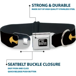 DC LEAGUE OF SUPER-PETS Logo Full Color Black/White Seatbelt Buckle Collar - DC League of Super-Pets Batman Bat Logo Black/Yellow