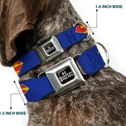 DC LEAGUE OF SUPER-PETS Logo Full Color Black/White Seatbelt Buckle Collar - DC League of Super-Pets Superman Shield Logo Blue/Red/Yellow